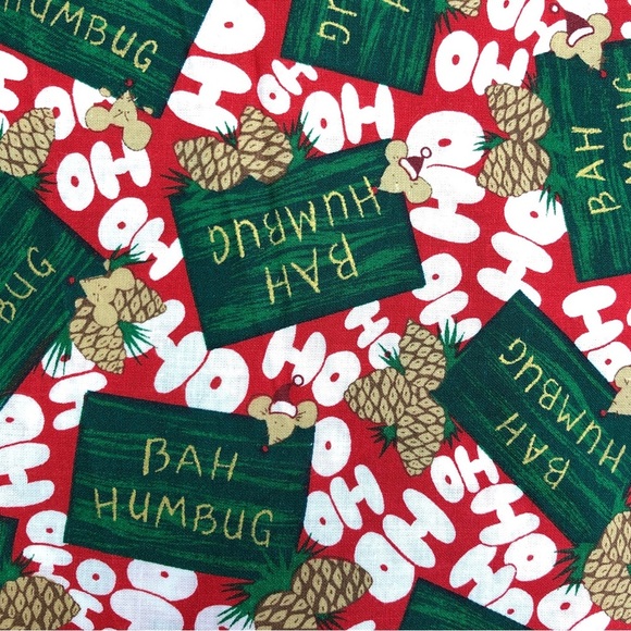 7+ YARDS Vintage 90’s Mouse Bah Humbug Christmas Holiday Craft Fabric